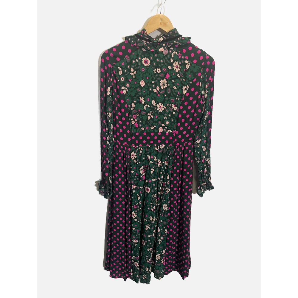 Boden Midi Dress Women 6R Green Pink Floral Polka Dot Mixed Print Boho Romantic - Picture 5 of 5
